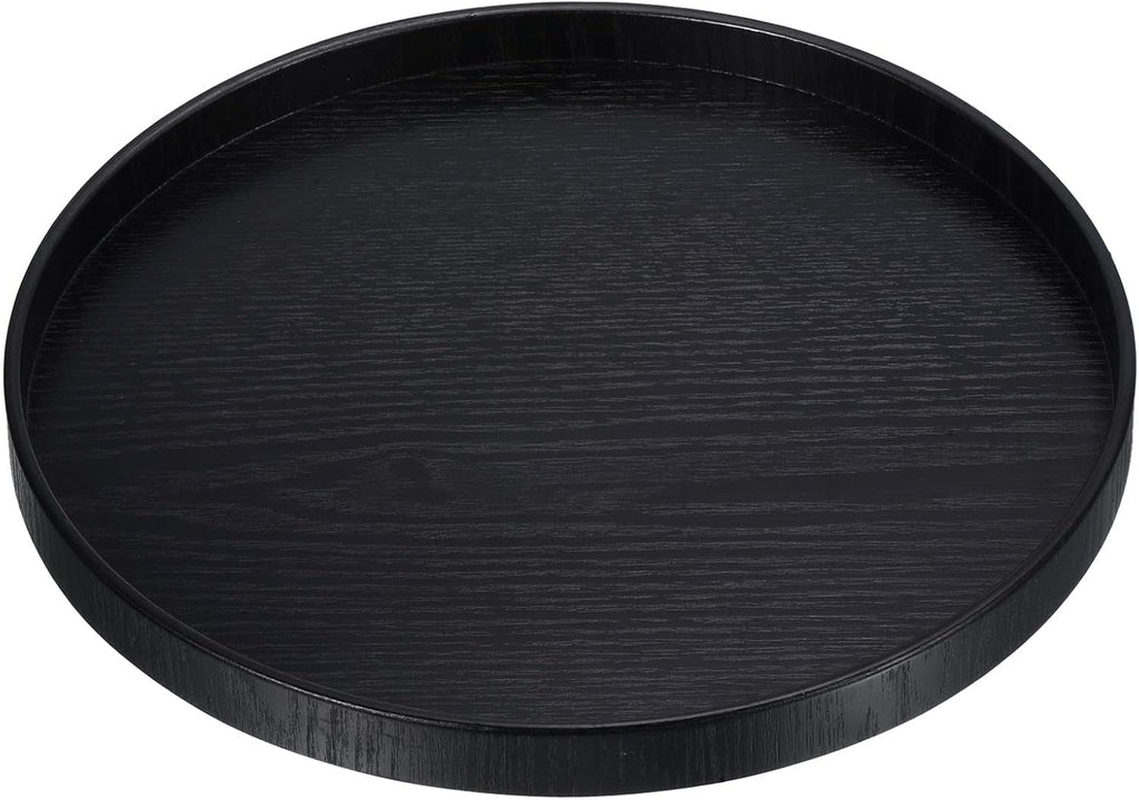 Wood Serving Tray 8 Inch, Round Decorative Platter for Home Decor Kitchen Table Candle Holder, Black