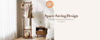 Solid Wood Coat Rack Freestanding - Rolling Clothes Rack with 8 Hooks & Shelves, Small Clothing Rack with Wheels, Heavy Duty Clothing Racks for Hanging Clothes, Portable Hall Tree for Entryway