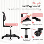 Small Desk Chair, Ergonomic Low-Back Mesh Rolling Work Swivel Chairs with Wheels, Armless Comfortable Seat Lumbar Support for Home, Bedroom, Study, Student, Adults,Classic Pink