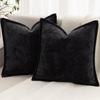 Grey Decorative Throw Pillow Covers 18x18 Inch Set of 2 Cozy Soild Chenille Cushion Cases Soft Textured Square Couch Pillows Cover Boho Accent Farmhouse Pillowcases for Sofa Bed