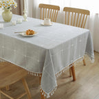 Tablecloths for Rectangle Tables, Cotton Linen Table Cloth Waterproof Tablecloth Wrinkle Free Farmhouse Dining Tables Cover, Soft Fabric Table Cloths with Tassels, Brown, 55" X 70", 4-6 Seats