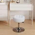 Mid-Century Tufted Adjustable Swivel Makeup Ottoman Stool; Modern Big Size Round Vanity Stool Chair for Bedroom Living Room (White)