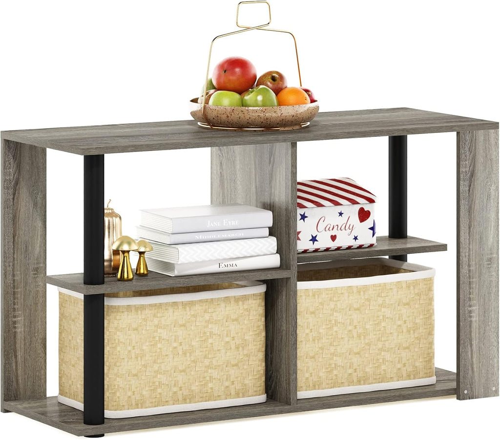 Furinno Basic Coffee Table, 2-Tier Modern Coffee Table with Open Shelf, Easy Assembly Side Table, for Living Room, Bedroom, Home Office, Amber Oak