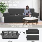 Stretch Sofa Slipcover 1-Piece Sofa Cover Furniture Protector Couch Soft with Elastic Bottom for Kids, Polyester Spandex Jacquard Fabric Small Checks (Sofa, Dark Gray)
