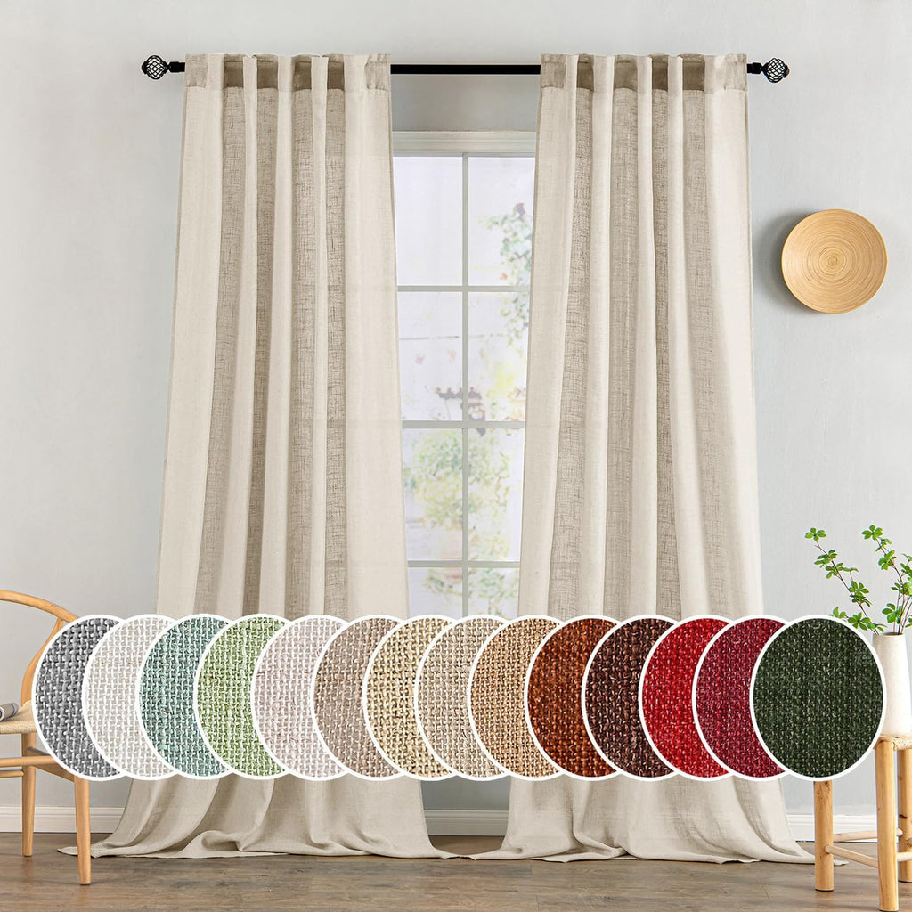Natural White Linen Curtains 84 Inch Long for Bedroom Living Room, Soft Thick Linen Textured Window Drapes Semi Sheer Light Filtering Rod Pocket Back Tab Neutral Farmhouse Cream Ivory 2 Panels