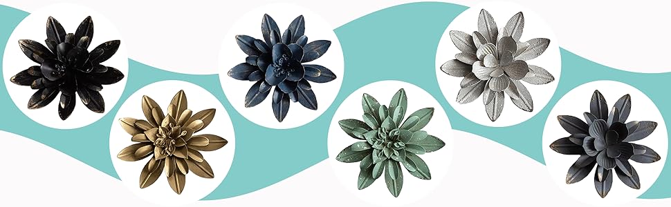 Paquesta 3 Piece Round Farmhouse Wall Decor with 6 Piece Interchangeable Flowers 12'' Medallion Wood & Metal Rustic Wall Art for Living Room Bedroom Kitchen Bathroom Dining Room Home Decorations