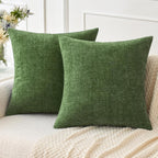 MIULEE Pack of 2 Couch Throw Pillow Covers 18x18 Inch Spring Soft Sage Green Chenille Pillow Covers for Sofa Living Room Solid Dyed Pillow Cases
