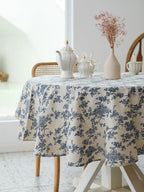 Pastoral Round Tablecloth - 60 Inch Dia. Table Cloth - Washable Table Cover with Dust-Proof Wrinkle Resistant for Restaurant, Picnic, Indoor and Outdoor Dining, Floral (Dark Blue)