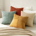 MIULEE Teal Orange Decorative Throw Pillow Covers 18x18 Inch Set of 4 Boho Corduroy Striped Cushion Cases Modern Farmhouse Patchwork Pillow Cases for Couch Sofa Bedroom Home Decor
