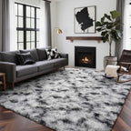6x9 Ft Large Shag Rugs for Living Room, Tie-Dyed Ultra Soft Fluffy Furry Area Rugs for Bedroom Indoor Floor, Aesthetic Carpet for Kids Home Decor (Dark Grey)