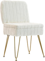 Vanity Chair with Storage, Comfy Ottoman with Folding Back, Faux Fur Vanity Stool with 4 Metal Legs for Make Up, Furry Padded Seat with Anti-Slip Feet for Bedroom Dressing Room