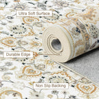 5x7 Area Rugs Living Room Rug: Washable Vintage Boho Rug No Slip Stain Resistant Soft Carpet Indoor Floor Floral Large Carpets for Bedroom Dining Room Farmhouse Nursery Hallway Home Office Beige