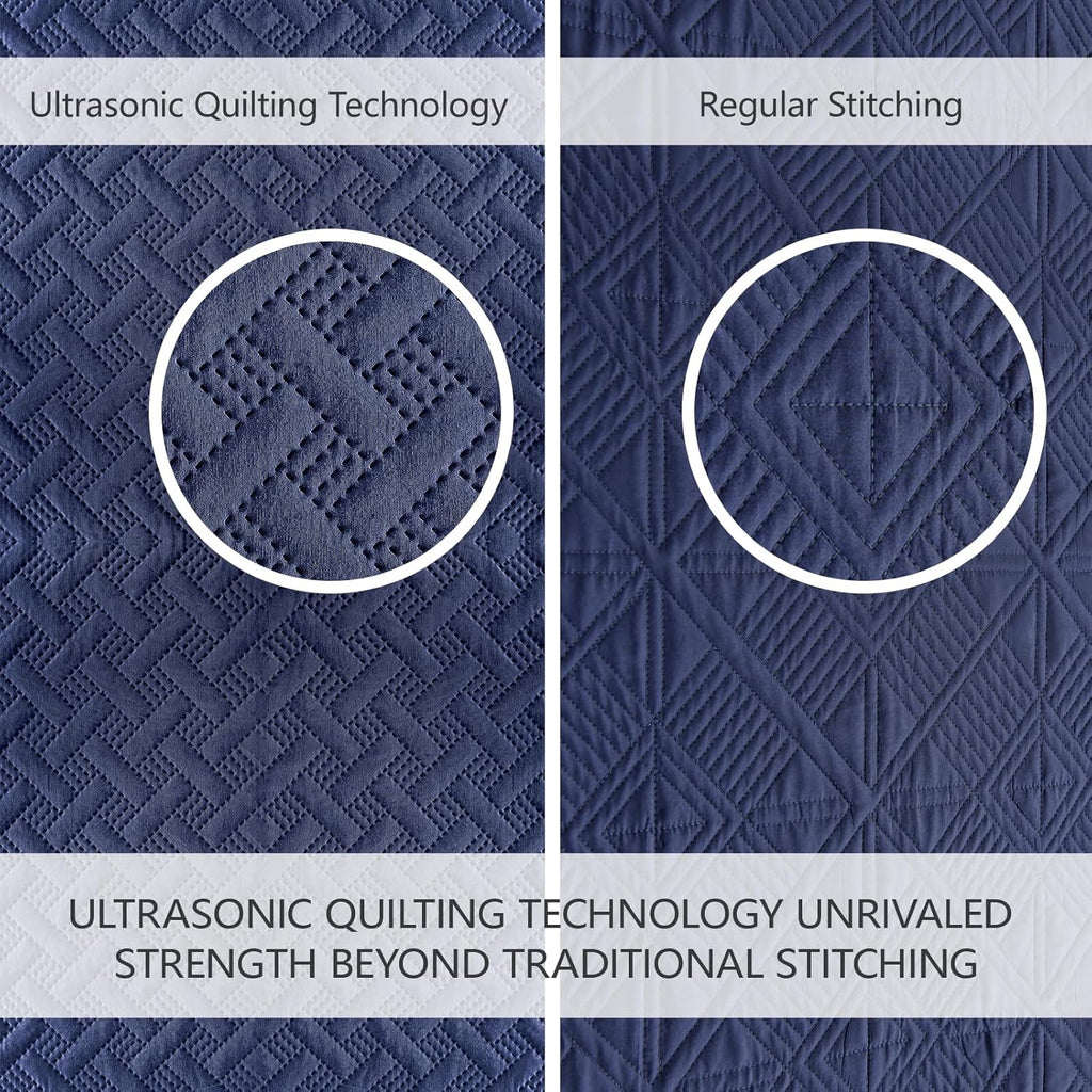Quilts Queen Size - Ultra Soft Navy Blue Quilt Lightweight Microfiber Bedspreads, Classic Basket Weave Pattern Bedspread Bed Coverlet 3 Pieces for All-Season (1 Quilt, 2 Pillow Shams) | Breathable material, Easy care