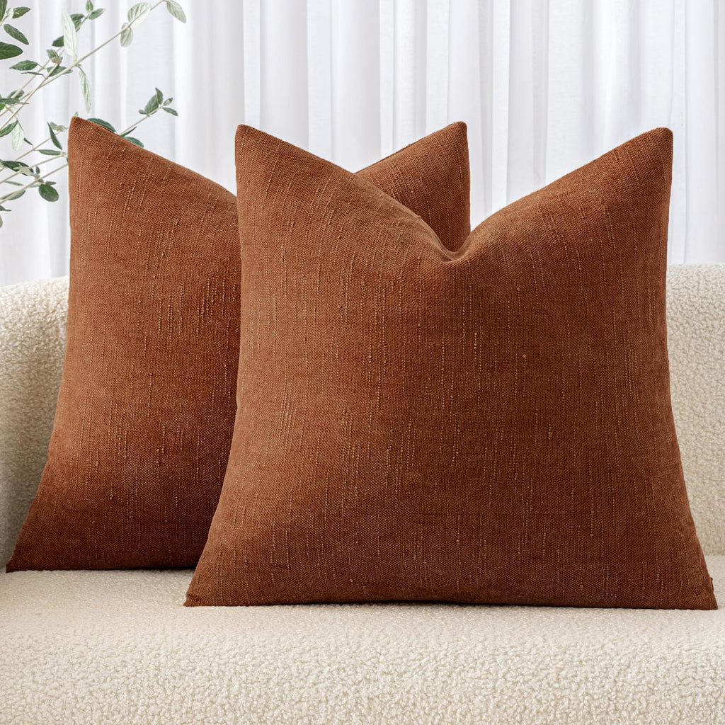 MIULEE Pack of 2 Decorative Throw Pillow Covers Soft Chenille Throw Pillows Solid Neutral Farmhouse Textured Cushion Covers for Couch Sofa Bedroom Living Room 20x20 Inch, Taupe Grey