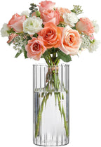 Glass Cylinder Vases, Bud Vase for Centerpieces, 8 Inch Tall Ribbed Vase Hurricane Floating Candle Holder, Decorative Flower Vases for Wedding Reception, Home Decor, Housewarming Gift (Clear)