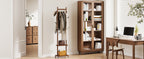 Solid Wood Coat Rack Freestanding - Rolling Clothes Rack with 8 Hooks & Shelves, Small Clothing Rack with Wheels, Heavy Duty Clothing Racks for Hanging Clothes, Portable Hall Tree for Entryway