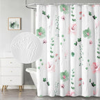 Watercolor Floral Shower Curtain, 3D Embossed Butterflies Grey Beige Flower Bathroom Curtains, Minimalist White Cloth Bath Curtain, Waterproof Fabric Textured Shower Curtain Set with Hooks, 72x72
