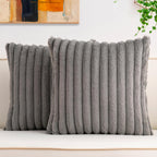 Pack of 2 Faux Fur Christmas Throw Pillow Covers 18x18 Inch, Soft Plush Striped Neutral Couch Pillow Cover, with Velvet Back Modern Home Decor for Sofa Living Room Couch Bed Cream White