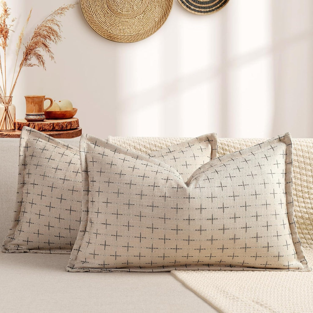 ZWJD Pillow Covers 18x18 Set of 2 Soft Polyester Textured Pillow Covers with Stylish Flange Edge Cozy Farmhouse Throw Pillows for Couch Bed Sofa Living Room