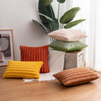 Pack of 2 Faux Fur Christmas Throw Pillow Covers 18x18 Inch, Soft Plush Striped Neutral Couch Pillow Cover, with Velvet Back Modern Home Decor for Sofa Living Room Couch Bed Cream White