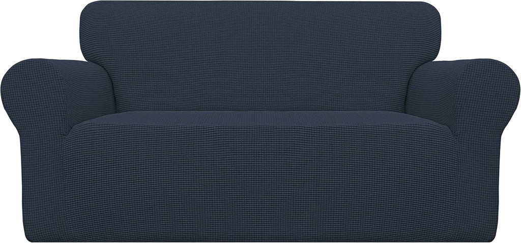 Stretch Sofa Slipcover 1-Piece Sofa Cover Furniture Protector Couch Soft with Elastic Bottom for Kids, Polyester Spandex Jacquard Fabric Small Checks (Sofa, Dark Gray)