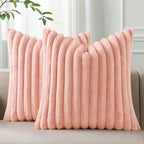 Pallene Faux Fur Plush Throw Pillow Covers 18x18 Set of 2, Luxury Soft Fluffy Striped Decorative Pillow Covers for Sofa, Couch, Living Room, Cream White