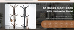 Coat Rack Freestanding Coat Tree Standing Coat and Hat Hanger Jacket Organizer Rack Metal,18.3" L x 18.3" W x 71.5" H, Black
