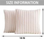 Pack of 2 Faux Fur Christmas Throw Pillow Covers 18x18 Inch, Soft Plush Striped Neutral Couch Pillow Cover, with Velvet Back Modern Home Decor for Sofa Living Room Couch Bed Cream White