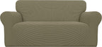 Stretch Sofa Slipcover 1-Piece Sofa Cover Furniture Protector Couch Soft with Elastic Bottom for Kids, Polyester Spandex Jacquard Fabric Small Checks (Sofa, Dark Gray)
