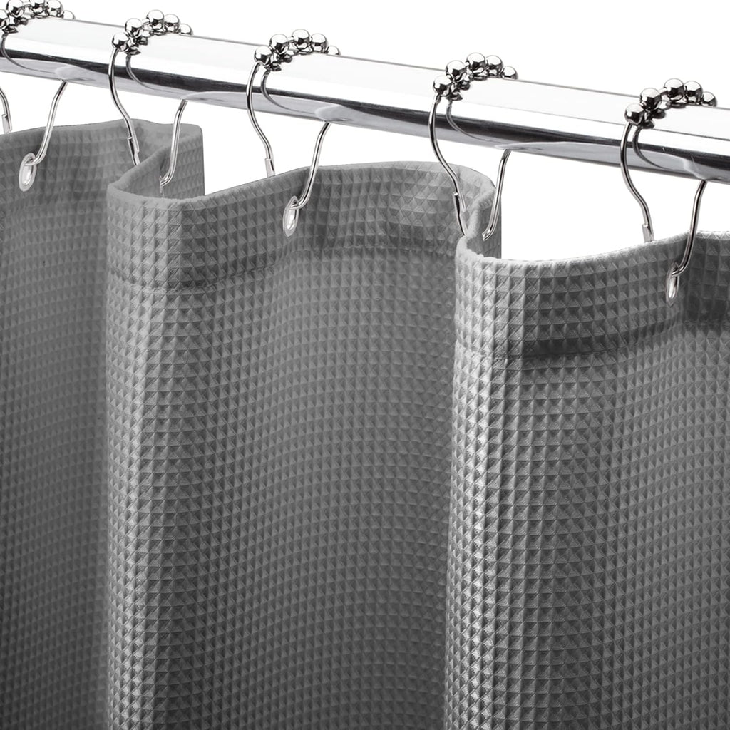 White Shower Curtain Fabric, Waffle Shower Curtains for Bathroom, Cloth Shower Curtain Heavy Duty, Thick Bathroom Shower Curtains Hotel Quality, Premium Polyester, 72x72 Inches