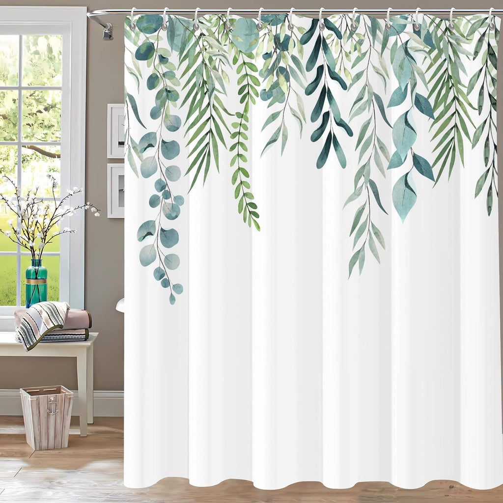 Shower Curtain Blue Eucalyptus Shower Curtains for Bathroom, Watercolor Leaf Shower Curtain Sets Waterproof Plant Shower Curtain Leaves Fabric Cloth Bathroom Curtains 72x72 inch with Hooks