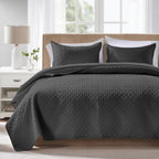 Quilts Queen Size - Ultra Soft Navy Blue Quilt Lightweight Microfiber Bedspreads, Classic Basket Weave Pattern Bedspread Bed Coverlet 3 Pieces for All-Season (1 Quilt, 2 Pillow Shams) | Breathable material, Easy care