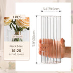 Glass Cylinder Vases, Bud Vase for Centerpieces, 8 Inch Tall Ribbed Vase Hurricane Floating Candle Holder, Decorative Flower Vases for Wedding Reception, Home Decor, Housewarming Gift (Clear)