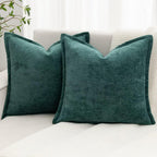 Grey Decorative Throw Pillow Covers 18x18 Inch Set of 2 Cozy Soild Chenille Cushion Cases Soft Textured Square Couch Pillows Cover Boho Accent Farmhouse Pillowcases for Sofa Bed