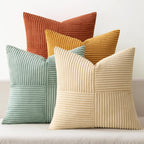 MIULEE Teal Orange Decorative Throw Pillow Covers 18x18 Inch Set of 4 Boho Corduroy Striped Cushion Cases Modern Farmhouse Patchwork Pillow Cases for Couch Sofa Bedroom Home Decor