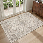 5x7 Area Rugs Living Room Rug: Washable Vintage Boho Rug No Slip Stain Resistant Soft Carpet Indoor Floor Floral Large Carpets for Bedroom Dining Room Farmhouse Nursery Hallway Home Office Beige