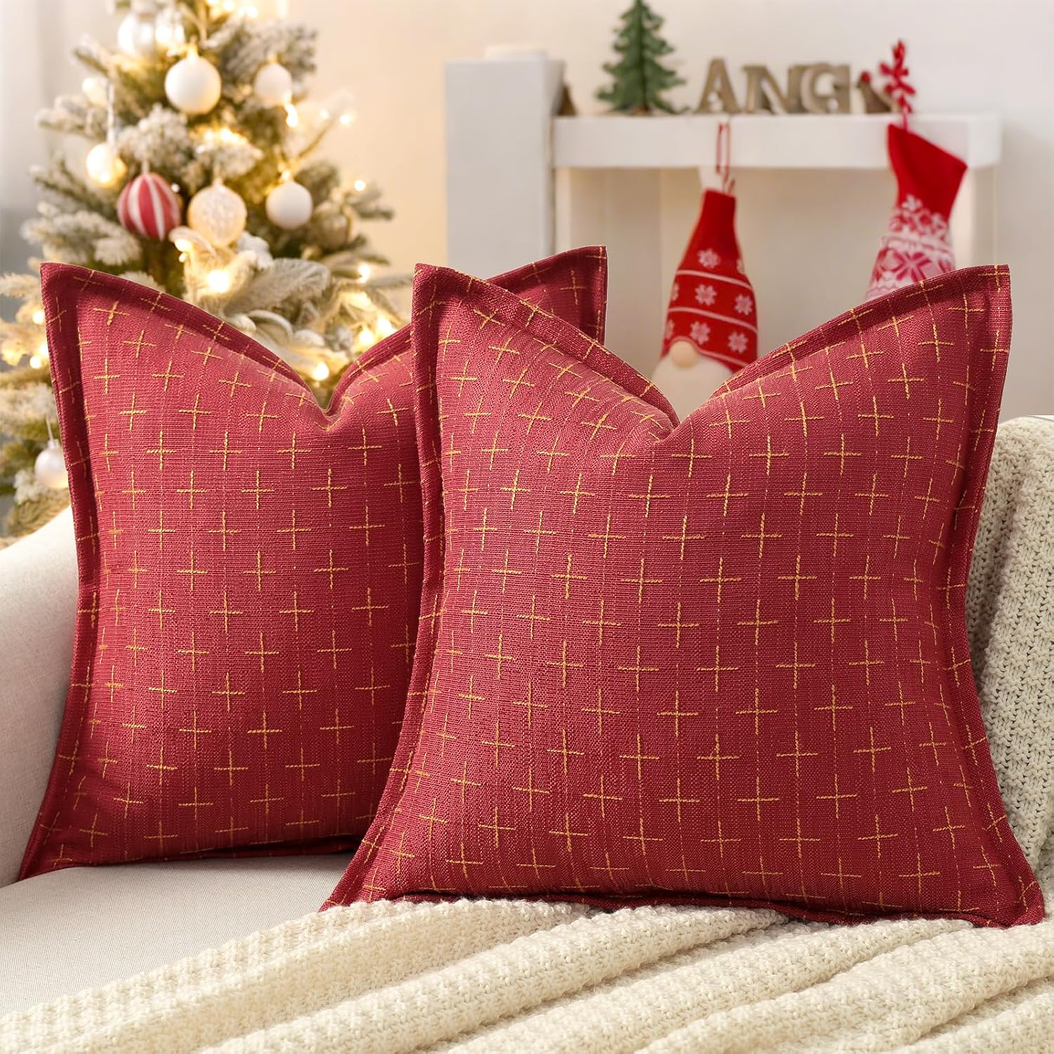 ZWJD Pillow Covers 18x18 Set of 2 Soft Polyester Textured Pillow Covers with Stylish Flange Edge Cozy Farmhouse Throw Pillows for Couch Bed Sofa Living Room