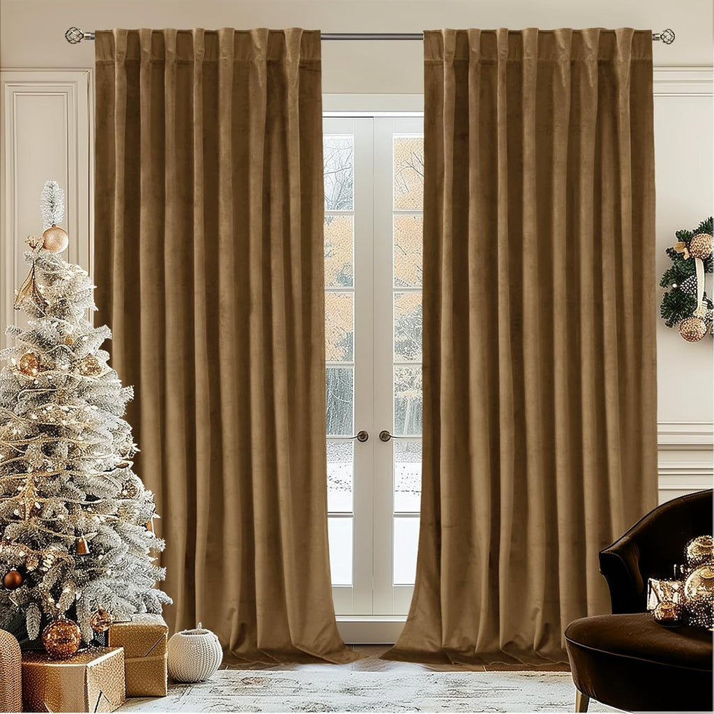 Green Velvet Curtains 84 Inch Length, Thermal Insulated Blackout Curtains Room Darkening Drapes with Back Tab and Rod Pocket for Living Room/French Door, Set of 2 Panels, 52 x 84 Inch