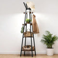 young master Coat Rack, Freestanding Coat Rack with 3 Shelves and 12 Hooks, Coat tree with Motion Sensor Light for Entryway, Livingroom, Hall Tree Free Standing for Coats, Scarves, Handbags, Black