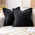 MIULEE Decorative Throw Pillow Covers for Couch Bed Livingroom 18x18 Inch Set of 2 Beige Boho Accent Throw Pllows Broadside Striped Patchwork Soft Corduroy Pillowcases