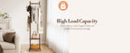 Solid Wood Coat Rack Freestanding - Rolling Clothes Rack with 8 Hooks & Shelves, Small Clothing Rack with Wheels, Heavy Duty Clothing Racks for Hanging Clothes, Portable Hall Tree for Entryway