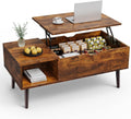 Sweetcrispy Lift Top Coffee Tables for Living Room, Small Rising Wooden Center Tables with Storage Shelf and Hidden Compartment, Brown | Lift Top, Coffee Tables, for Living Room, Rising, Dining Center Tables, with Storage Shelf