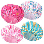 Shower Caps for Women, 4 PCS Elastic and Reusable Bath Caps, Double Waterproof Layers Shower Cap, Bathing Shower Caps, Environmental Protection Hair Bath Hat - Solid Color