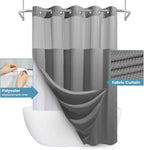 Grey Shower Curtain and Liner Set - 230GSM Waffle Weave Textured Heavy Duty,Hotel Luxury Weighted Bath Curtain,71W x 74H