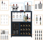 GAOMON Coffee Wine Bar Cabinet with Storage and Detachable Rack, Farmhouse Sideboard and Buffet Cabinet with Glass Holder and Mesh Door, Liquor Coffee Bar Cupboard, Black