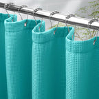 White Shower Curtain Fabric, Waffle Shower Curtains for Bathroom, Cloth Shower Curtain Heavy Duty, Thick Bathroom Shower Curtains Hotel Quality, Premium Polyester, 72x72 Inches