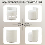 Velvet Vanity Chair with Storage, 360° Swivel Makeup Chair with Wave Back, No Assembly Small Accent Stool for Bedroom, Dressing, Living Room, White