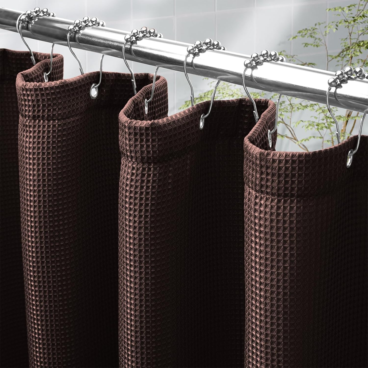 White Shower Curtain Fabric, Waffle Shower Curtains for Bathroom, Cloth Shower Curtain Heavy Duty, Thick Bathroom Shower Curtains Hotel Quality, Premium Polyester, 72x72 Inches