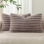 Pallene Faux Fur Plush Throw Pillow Covers 18x18 Set of 2, Luxury Soft Fluffy Striped Decorative Pillow Covers for Sofa, Couch, Living Room, Cream White