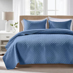 Quilts Queen Size - Ultra Soft Navy Blue Quilt Lightweight Microfiber Bedspreads, Classic Basket Weave Pattern Bedspread Bed Coverlet 3 Pieces for All-Season (1 Quilt, 2 Pillow Shams) | Breathable material, Easy care